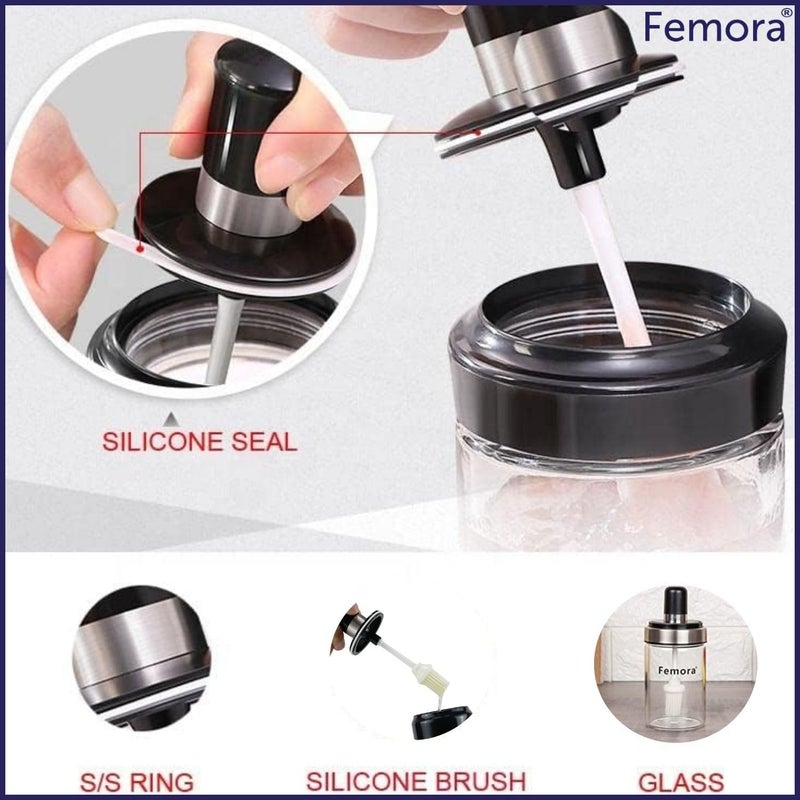 Femora Borosilicate Glass Food Storage Oil Butter Jar with Brush 250ml Set of 2, Transaparent - Image 5