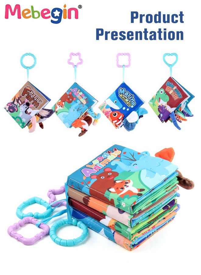 MEBEGIN 4 Packs Soft Cloth Book Set, Nontoxic Washable Baby Sensory Books, Baby Activity Crinkle Books, Hand-bag Sized Lightweight Soft Books, Sensory Interactive Toys, Early Education Toys for Infants  - Image 4