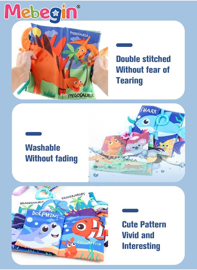 MEBEGIN 4 Packs Soft Cloth Book Set, Nontoxic Washable Baby Sensory Books, Baby Activity Crinkle Books, Hand-bag Sized Lightweight Soft Books, Sensory Interactive Toys, Early Education Toys for Infants  - Image 3