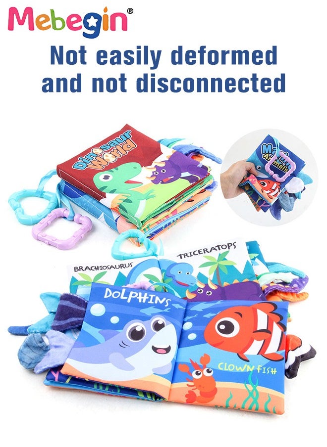 MEBEGIN 4 Packs Soft Cloth Book Set, Nontoxic Washable Baby Sensory Books, Baby Activity Crinkle Books, Hand-bag Sized Lightweight Soft Books, Sensory Interactive Toys, Early Education Toys for Infants  - Image 5