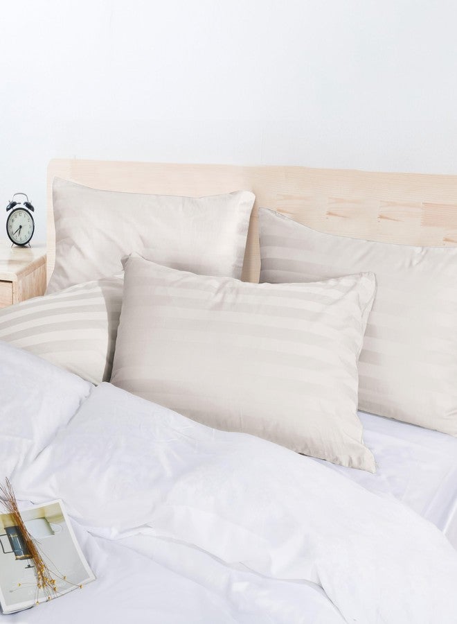 Shunjie.Home طقم واقيات وسائد من القطن المصري 100%، مكون من قطعتين، 600 خيط، أغطية وسائد للسرير مع سحاب، أغطية وسائد منسوجة من الساتان، باردة، هادئة وجيدة التهوية، سهلة العناية (قطعتان، مقاس كينج، مخطط بيج فاتح) - Image 5