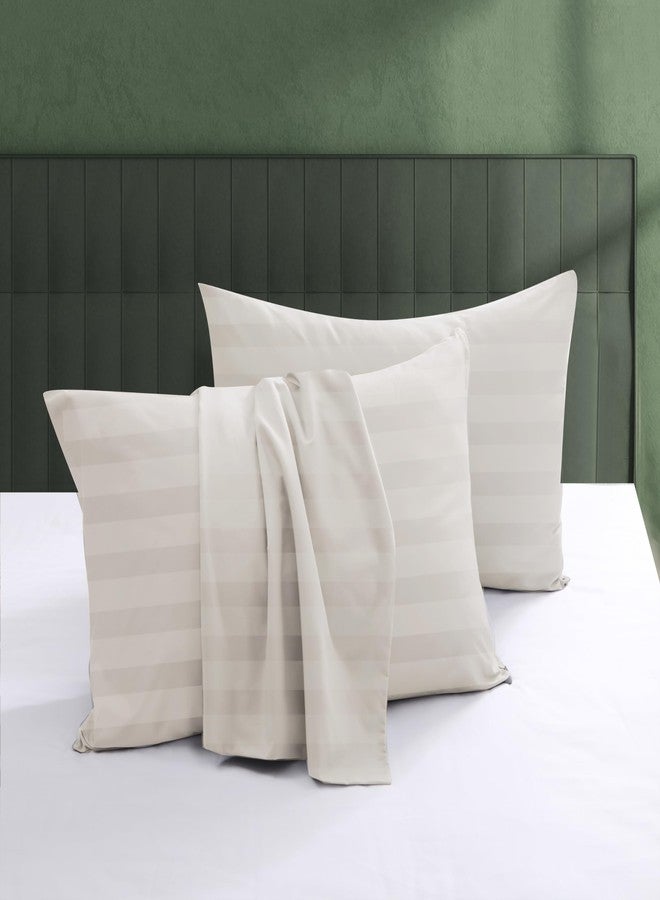 Shunjie.Home طقم واقيات وسائد من القطن المصري 100%، مكون من قطعتين، 600 خيط، أغطية وسائد للسرير مع سحاب، أغطية وسائد منسوجة من الساتان، باردة، هادئة وجيدة التهوية، سهلة العناية (قطعتان، مقاس كينج، مخطط بيج فاتح) - Image 1