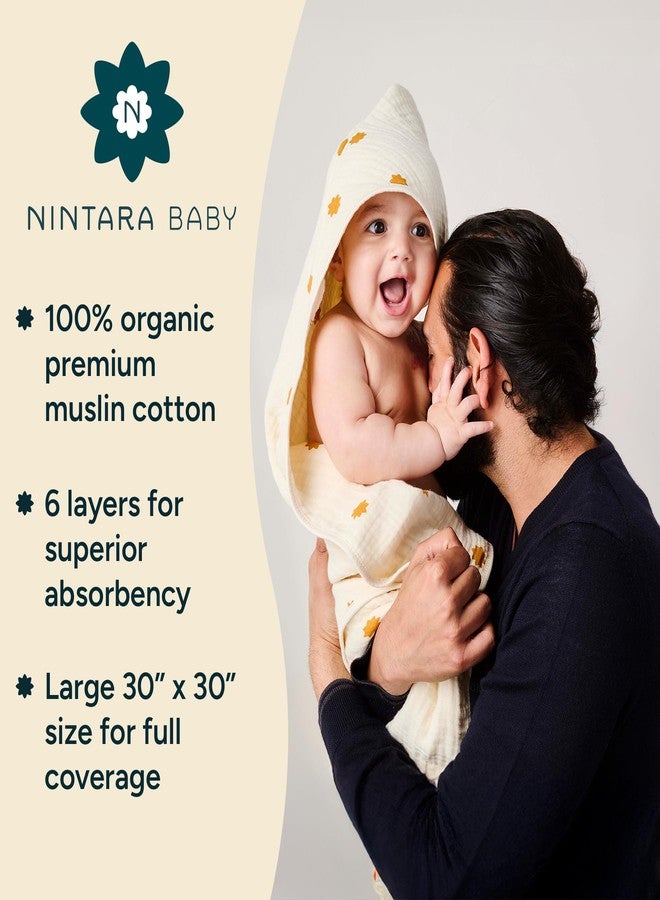 NINTARABABY Hooded Towel - 100% Organic Premium Muslin Cotton, 30" x 30", Ultra-Absorbent, Soft, Breathable, Hypoallergenic, Multipurpose, Gifts for Babies & Infants, Pack of 2 - Image 2