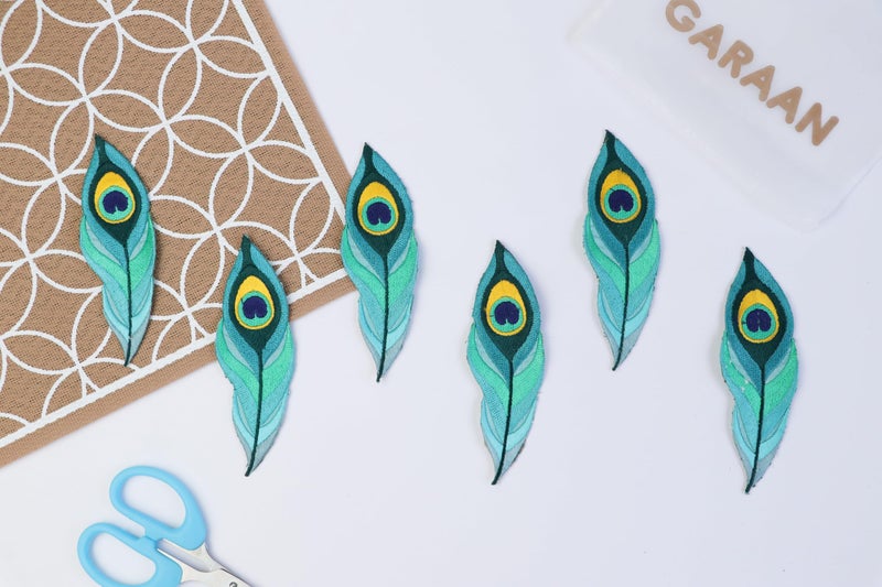 GARAAN - Machine Embroidered Applique, Embroidery Patch, Sew on Patches, DIY Projects, Peacock Feather (Pack of 6) - Image 5