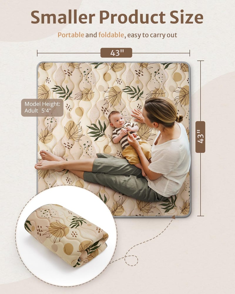 Blissful Diary Portable Baby Play Mats for Floor, Thick Cushioned Foldable Baby Crawling Mat for Indoor Outdoor, Non-Slip & Washable Kids Playmat for Tummy Time Activity, Earth Tones 43" X 43" - Image 2