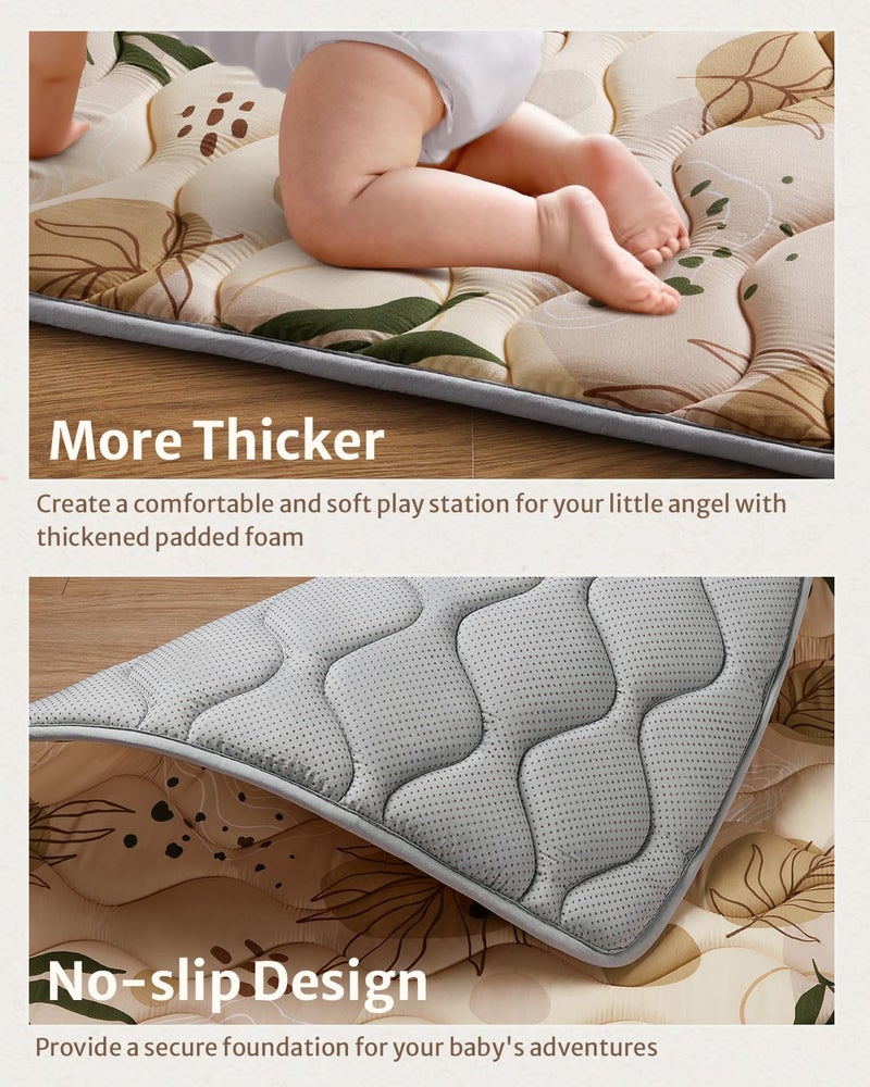 Blissful Diary Portable Baby Play Mats for Floor, Thick Cushioned Foldable Baby Crawling Mat for Indoor Outdoor, Non-Slip & Washable Kids Playmat for Tummy Time Activity, Earth Tones 43" X 43" - Image 5