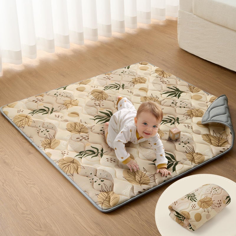 Blissful Diary Portable Baby Play Mats for Floor, Thick Cushioned Foldable Baby Crawling Mat for Indoor Outdoor, Non-Slip & Washable Kids Playmat for Tummy Time Activity, Earth Tones 43" X 43" - Image 1