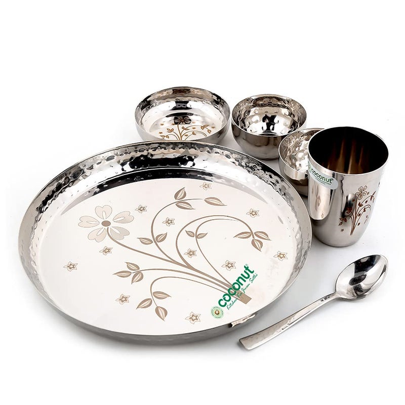 Coconut Stainless Steel (Heavy Guage) Laser and Hammered Dinner Set/Dinnerware - 6 Pieces - Image 3