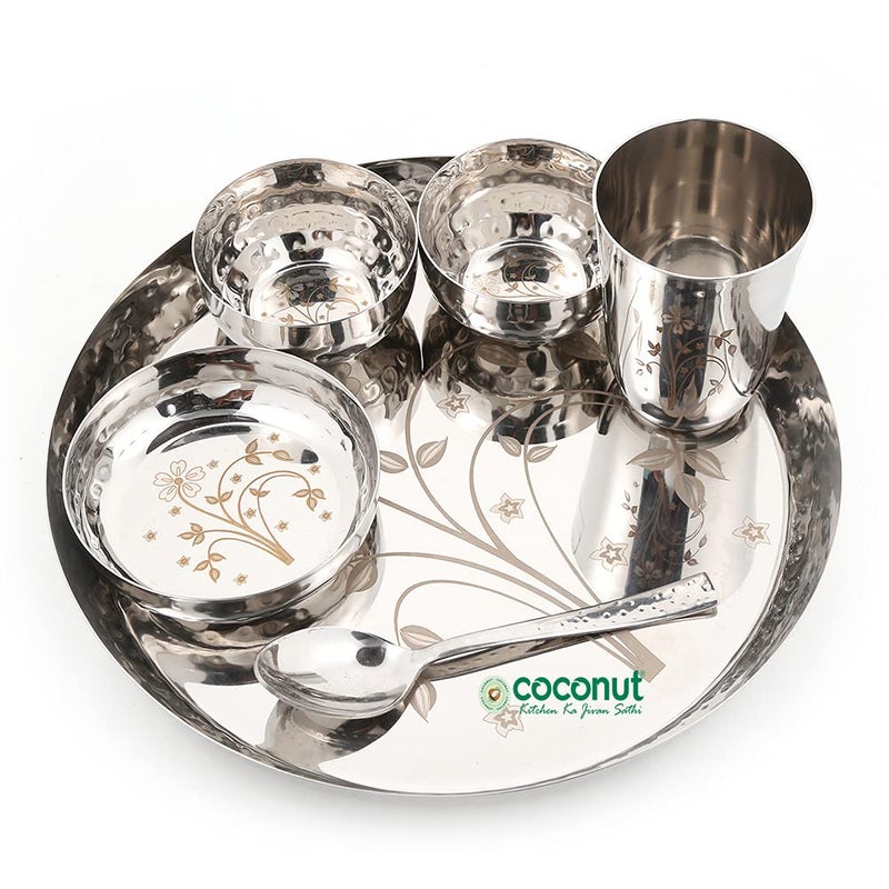 Coconut Stainless Steel (Heavy Guage) Laser and Hammered Dinner Set/Dinnerware - 6 Pieces - Image 2