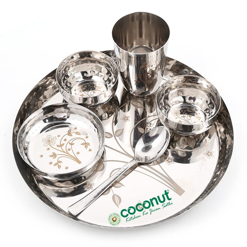 Coconut Stainless Steel (Heavy Guage) Laser and Hammered Dinner Set/Dinnerware - 6 Pieces - Image 1