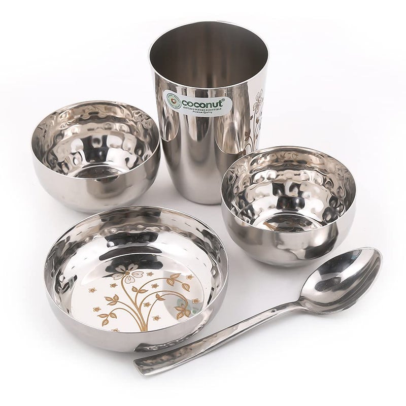 Coconut Stainless Steel (Heavy Guage) Laser and Hammered Dinner Set/Dinnerware - 6 Pieces - Image 4