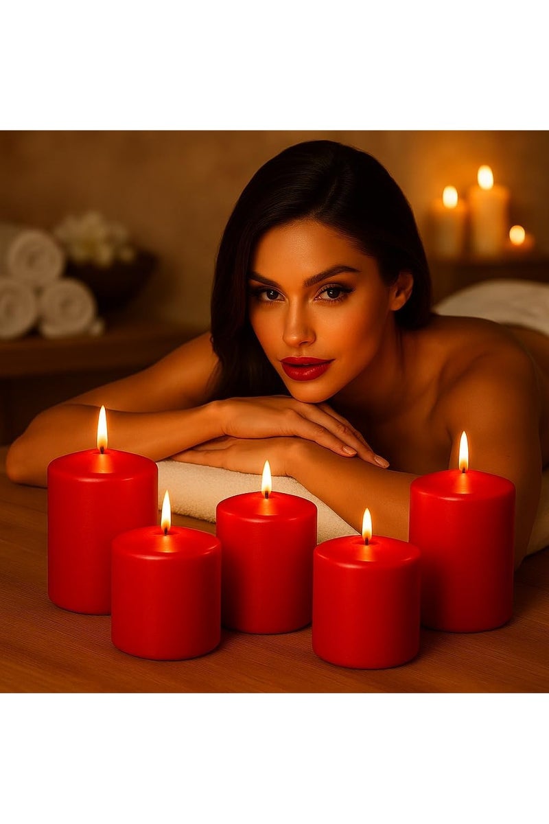 Sakha Candle Unscented Red Pillar Candles - Dripless Clean Burning Smokeless Household Dinner Candle, SPA Romantic Candles Relaxing Saturdays, Special Occasions - Long Burning Hours | Set of 6  - Image 2