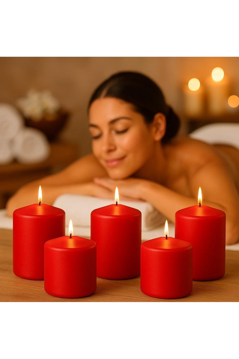 Sakha Candle Unscented Red Pillar Candles - Dripless Clean Burning Smokeless Household Dinner Candle, SPA Romantic Candles Relaxing Saturdays, Special Occasions - Long Burning Hours | Set of 6  - Image 5
