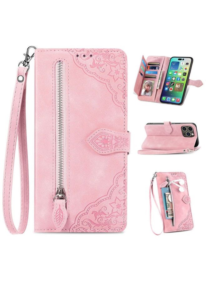 Generic Zipper Wallet Flip Cover Case For Iphone 15pro 14 Protective Shell S24 Phone Case Digital Computer/mobile Phone Accessories-Color:Rose Gold-Applicable Model:For Iphone 15  - Image 1