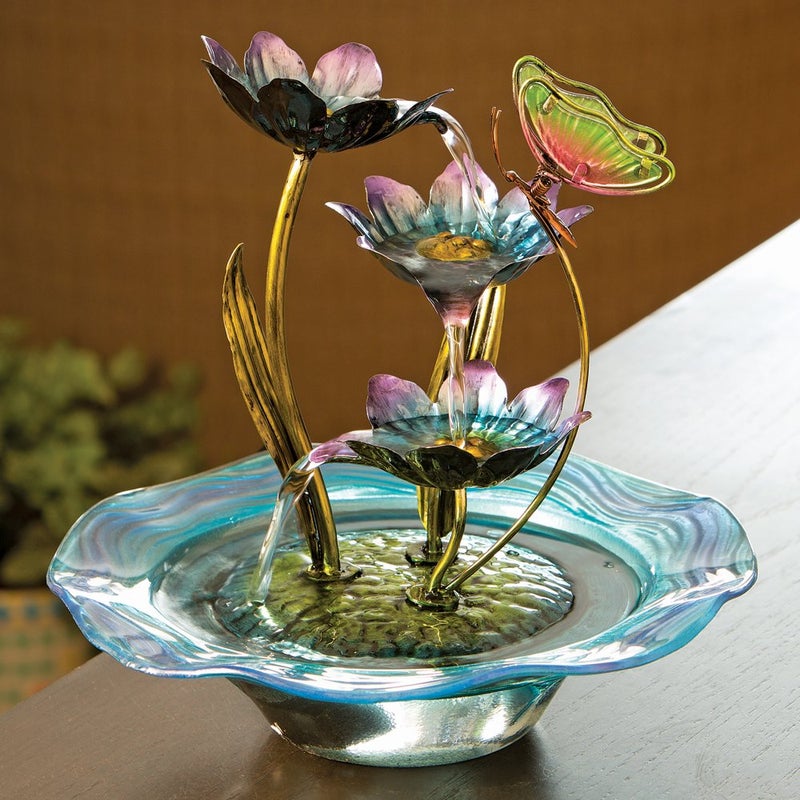 Bits and Pieces  Iridescent Glass Butterfly Fountain Sculpture  Indoor Home Dcor  Zen Water Fountain  Desk or Tabletop Accessories  12 Tall Multicolor - Image 2