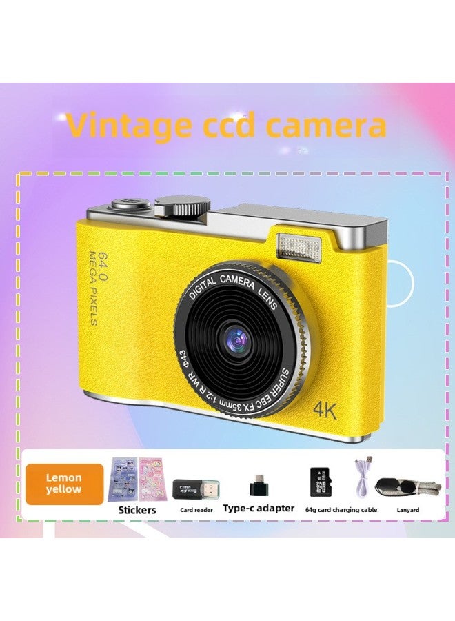 Explosions Student Entry-level Digital Camera Home HD Digital Camera Children Photo Mini Camera-Color:Lk03 Yellow + 64g Memory Card + Card Reader + Free Sticker + Free Adapter - Image 1
