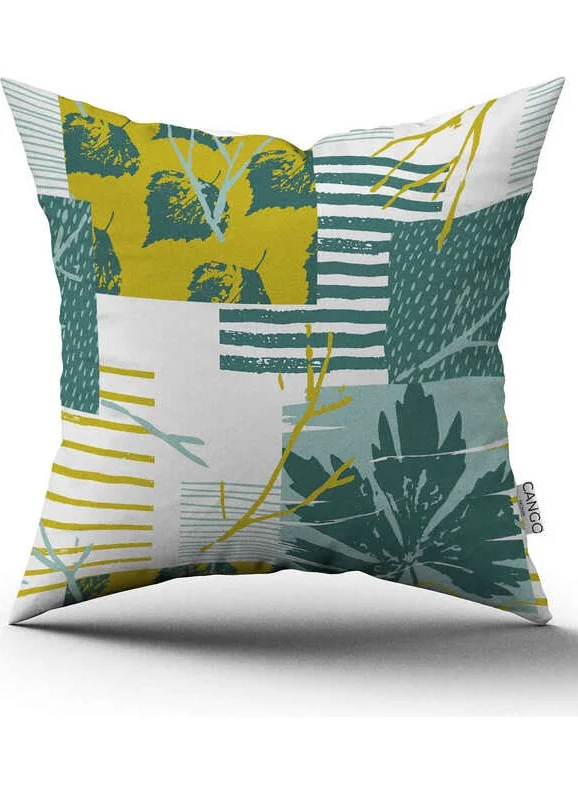 كانغو هوم Double Sided Green Yellow Decorative Leaf Patterned Digital Printed Throw Pillow Cover CGH1198