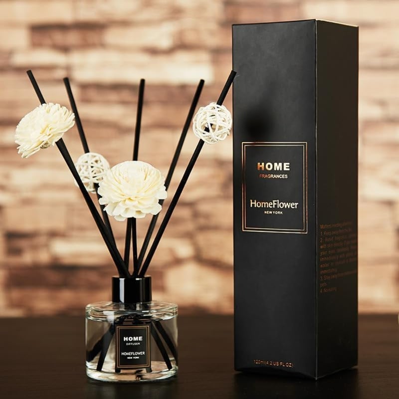 Home office reed diffuser set, sandalwood-scented essential oil, natural rattan sticks, warm beige, long-lasting aromatic fragrance - Image 1