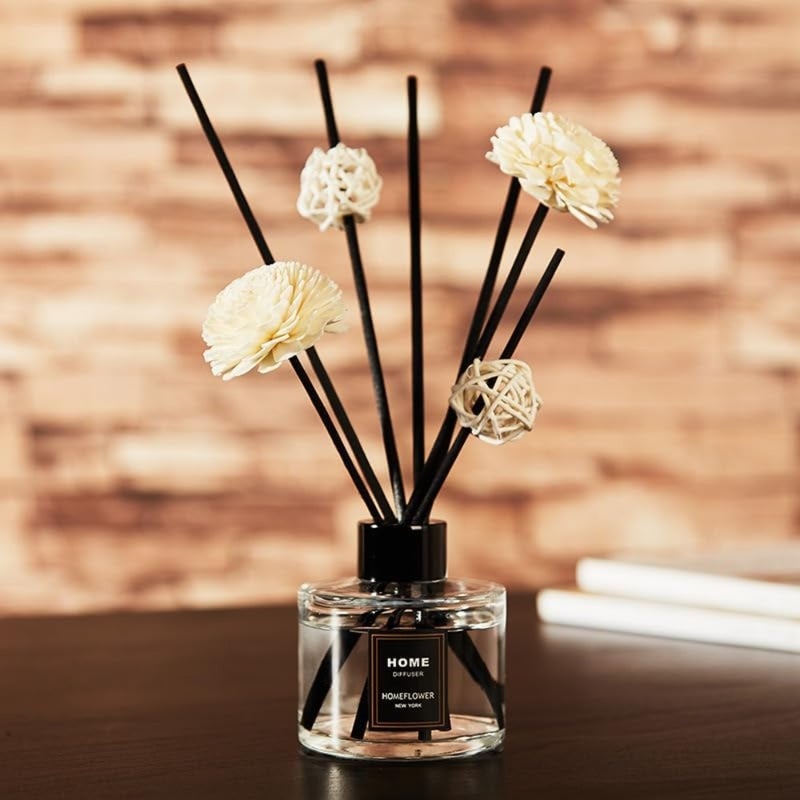 Home office reed diffuser set, sandalwood-scented essential oil, natural rattan sticks, warm beige, long-lasting aromatic fragrance - Image 2