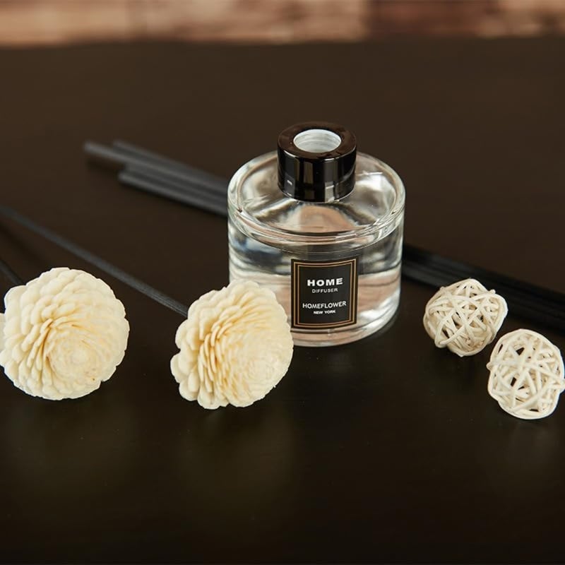 Home office reed diffuser set, sandalwood-scented essential oil, natural rattan sticks, warm beige, long-lasting aromatic fragrance - Image 5