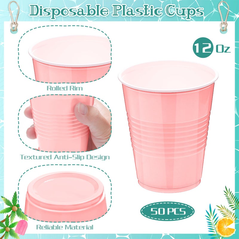 Kochorie 50 Pack Pink Disposable Plastic Cups 12 Ounce Drinking Party Cups Bulk Party Cups for Wedding Birthday Graduation Christmas Parties  Picnics Events - Image 2