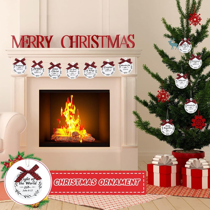 Macarrie 36 Pcs Names of Jesus Christ Christmas Ornament Set Wood Jesus Christmas Ornaments Hanging Religious Wood Christmas Decorations Mini Red and Black Buffalo Plaid Bows for Christmas Tree Car Home Decor - Image 4