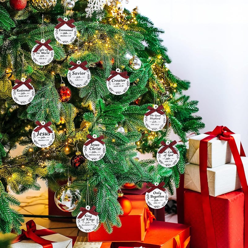 Macarrie 36 Pcs Names of Jesus Christ Christmas Ornament Set Wood Jesus Christmas Ornaments Hanging Religious Wood Christmas Decorations Mini Red and Black Buffalo Plaid Bows for Christmas Tree Car Home Decor - Image 5