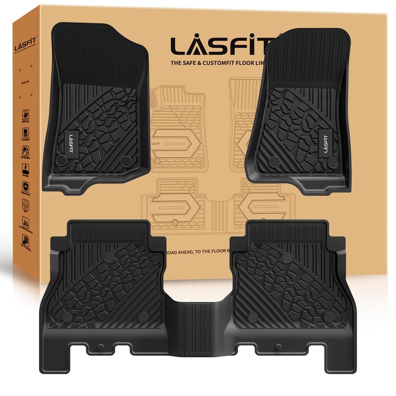 حصائر أرضية LASFIT لجيب رانجلر JL 2018-2025 غير محدود 4 أبواب نوع غازMHEV لا تناسب JK أو PHEV حصائر سيارات مخصصة لجميع الأحوال الجوية TPE 1st 2nd Row سوداء