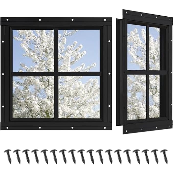 Shed Windows 2 Pack, Chicken Coop Windows 12" X 12" With Tempered Glass, Square Gable Flush Mounted Small Window For Shed, Playhouse, Household, Garage (Black) - Image 1