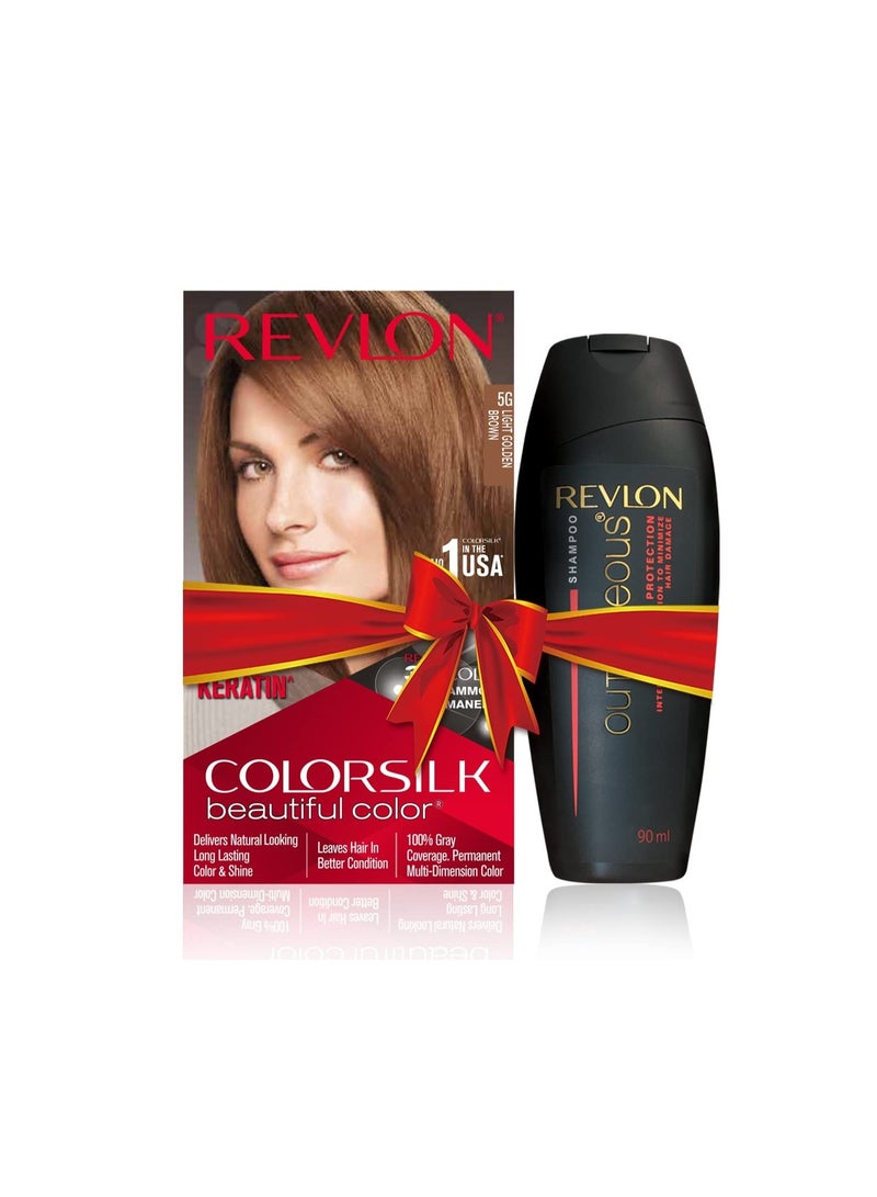 REVLON ColorSilk Hair Color with Keratin - 5G Light Golden Brown - (with Outrageous Shampoo 90 ml) - Image 1