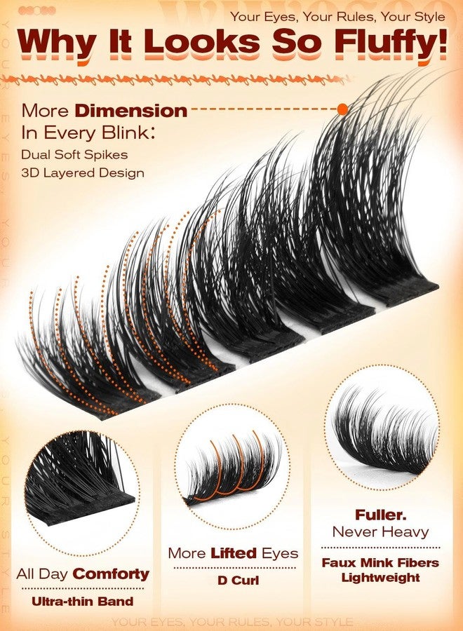 wiwoseo Fluffy Lash Clusters Wispy Eyelash Clusters D Curl Cluster Eyelash Extensions DIY Cluster Lashes Faux Mink Lash Extensions Soft Knot-Free Band 144PCS, 10-18MM - Image 3