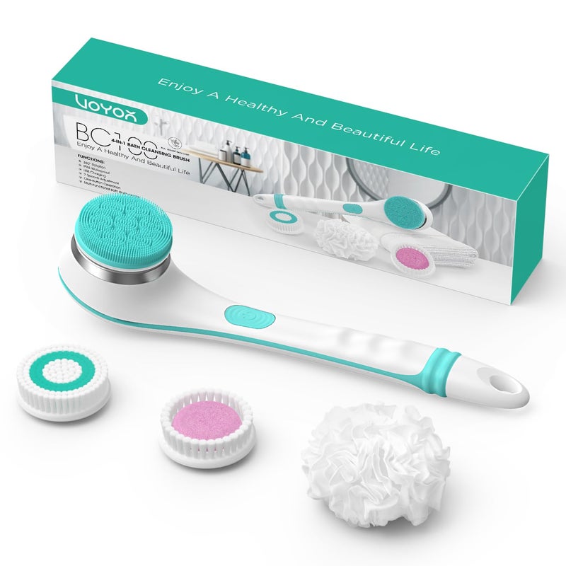 VOYOR Electric Body Brush Back Scrubber for Shower Rechargeable Exfoliating Bath Brush Powered Shower Brush with Non-Slip Long Handle Deep Cleansing, Exfoliation, Massaging Spin Brush BC100 (Blue) - Image 1