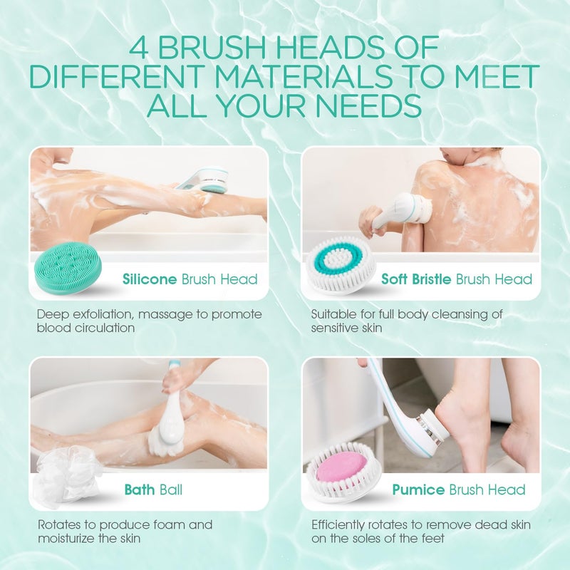 VOYOR Electric Body Brush Back Scrubber for Shower Rechargeable Exfoliating Bath Brush Powered Shower Brush with Non-Slip Long Handle Deep Cleansing, Exfoliation, Massaging Spin Brush BC100 (Blue) - Image 5