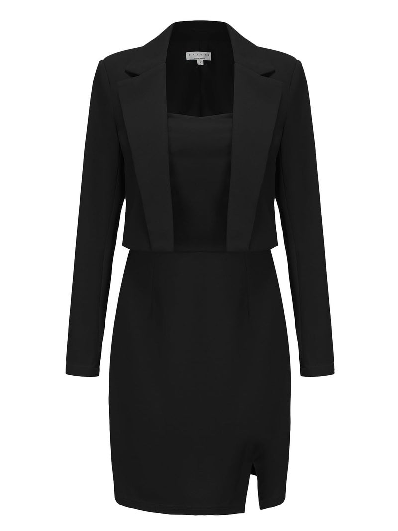 EXLURA Women's Professional Business Lightweight Blazer Dress Suit Sets 2 Piece Work Office Fashion Outfits Black - Image 1