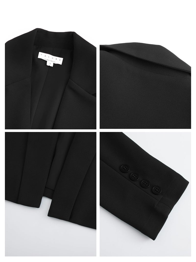 EXLURA Women's Professional Business Lightweight Blazer Dress Suit Sets 2 Piece Work Office Fashion Outfits Black - Image 5