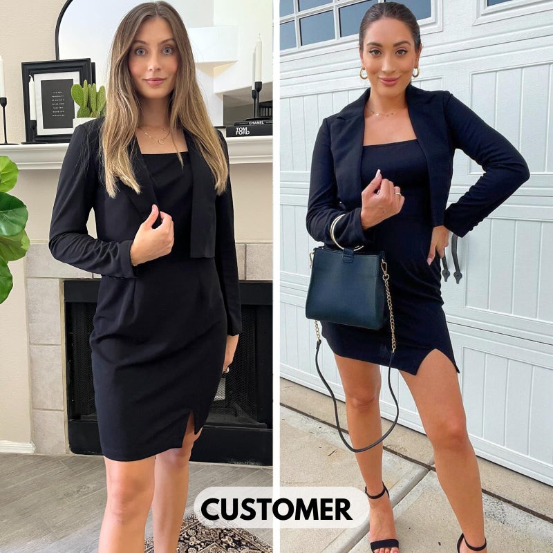 EXLURA Women's Professional Business Lightweight Blazer Dress Suit Sets 2 Piece Work Office Fashion Outfits Black - Image 2