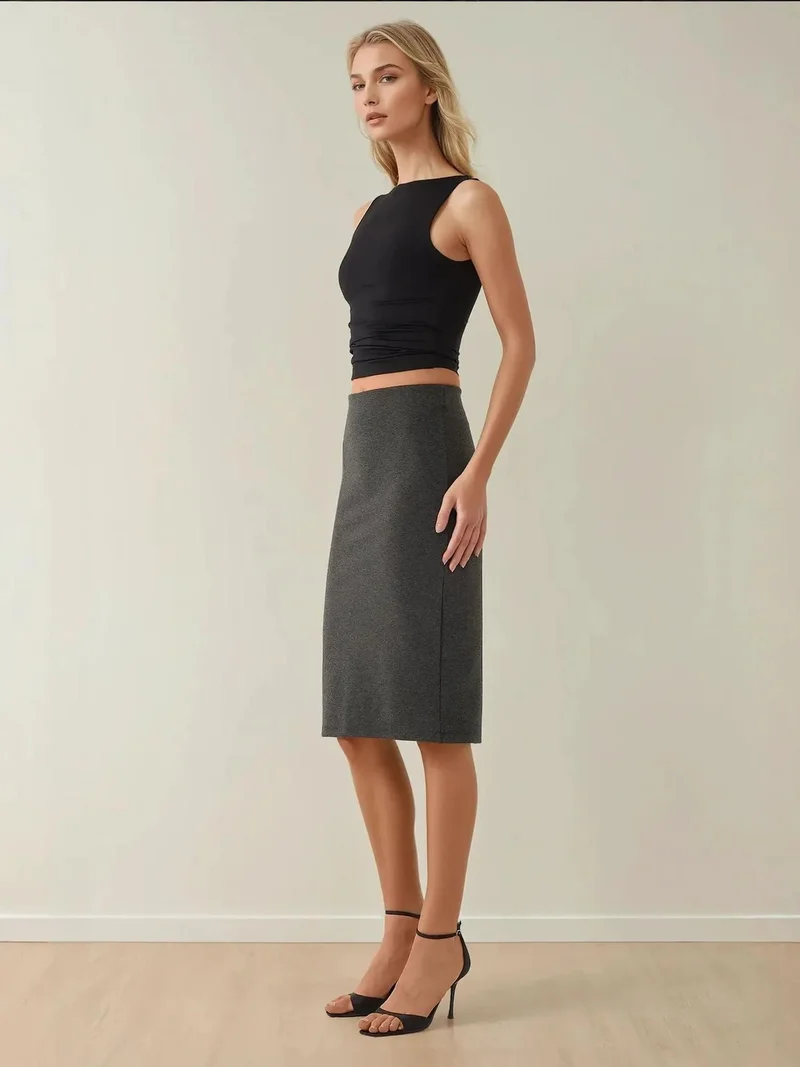 زوبعة تنورة ميدي ضيقة بخصر عالٍ