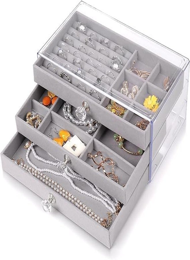 NANDRAJ Acrylic Jewelry Organizer With Drawers | 3 Layer Earring Storage Box with 10 Compartment & 7 Ear Studs for Women | Transparent Display Storage Case for Earrings Necklace Ring Bracelet - Image 1