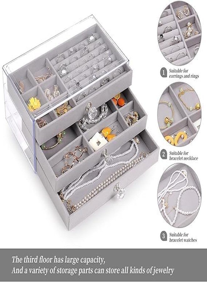 NANDRAJ Acrylic Jewelry Organizer With Drawers | 3 Layer Earring Storage Box with 10 Compartment & 7 Ear Studs for Women | Transparent Display Storage Case for Earrings Necklace Ring Bracelet - Image 3
