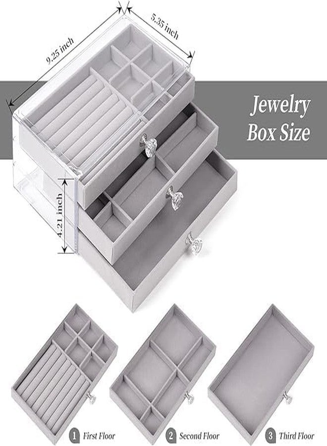 NANDRAJ Acrylic Jewelry Organizer With Drawers | 3 Layer Earring Storage Box with 10 Compartment & 7 Ear Studs for Women | Transparent Display Storage Case for Earrings Necklace Ring Bracelet - Image 2