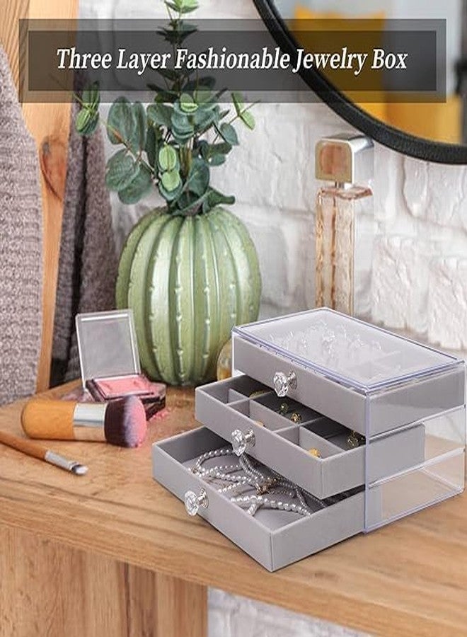 NANDRAJ Acrylic Jewelry Organizer With Drawers | 3 Layer Earring Storage Box with 10 Compartment & 7 Ear Studs for Women | Transparent Display Storage Case for Earrings Necklace Ring Bracelet - Image 5