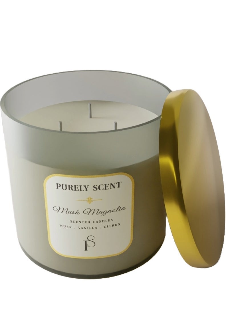 PURELY SCENT Musk Magnolia 100% Soy Wax Candle 410 Grams - Image 1