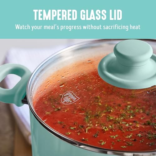 GreenLife Soft Grip 16 Piece Cookware Set, Non-Toxic PFAS-Free Ceramic Nonstick, Pots, Frying, Sauce, Saute, Glass Lids, Stay-Cool Handles, Wobble Free Bases, Dishwasher & Oven Safe, Turquoise - Image 5