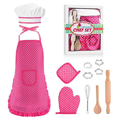 Toyze Popular Gifts for 28 Year Old Girls Boys Chef Costume Set for Kids Apron for Girls Kids Chef Hat and Apron Toddler Cooking Toys Birthday Xmas Gifts for kids Stocking Stuffer for Toddlers Pink - Image 1