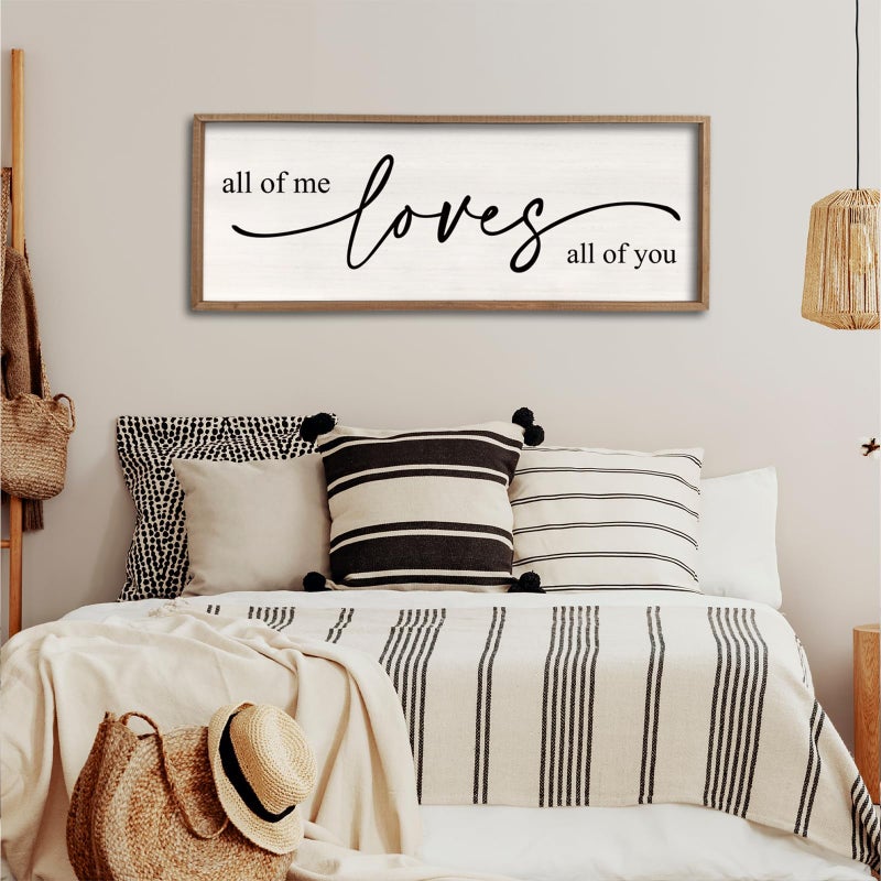 Surfapans Master Bedroom Above Over Bed Wall Decor All Of Me Loves All Of You sign 40''Ã—15'' Love Quotes Large Vintage Framed Wood Plaque Farmhouse Romantic Modren Wall Hanging Art (Wood White) - Image 2