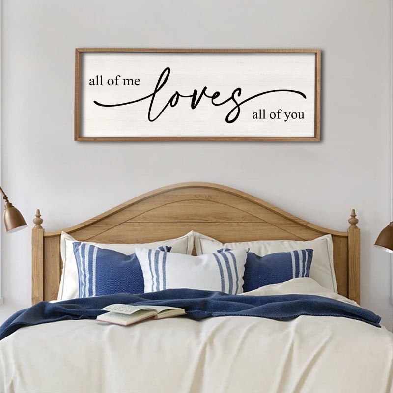 Surfapans Master Bedroom Above Over Bed Wall Decor All Of Me Loves All Of You sign 40''Ã—15'' Love Quotes Large Vintage Framed Wood Plaque Farmhouse Romantic Modren Wall Hanging Art (Wood White) - Image 1