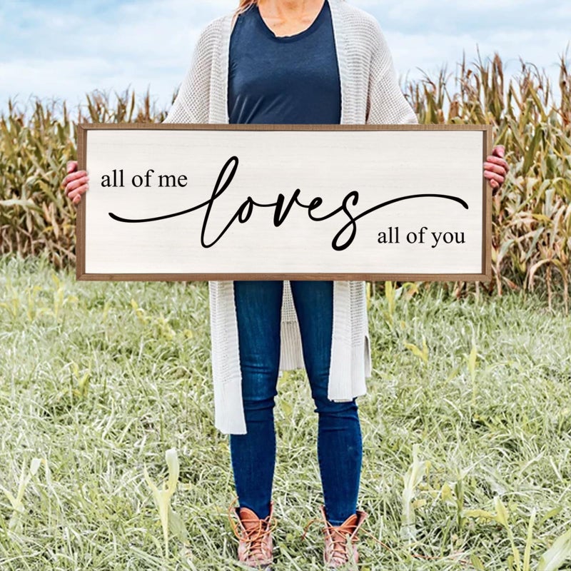 Surfapans Master Bedroom Above Over Bed Wall Decor All Of Me Loves All Of You sign 40''Ã—15'' Love Quotes Large Vintage Framed Wood Plaque Farmhouse Romantic Modren Wall Hanging Art (Wood White) - Image 4