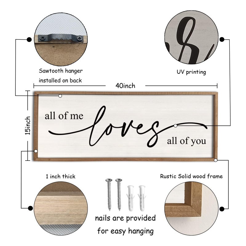 Surfapans Master Bedroom Above Over Bed Wall Decor All Of Me Loves All Of You sign 40''Ã—15'' Love Quotes Large Vintage Framed Wood Plaque Farmhouse Romantic Modren Wall Hanging Art (Wood White) - Image 3