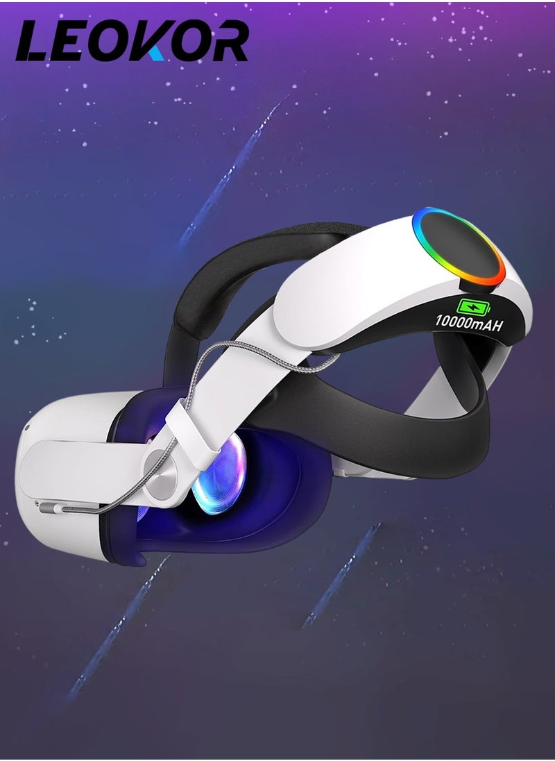 LEOKOR Head Strap with Battery for Oculus Quest 2,10000mAh Fast Charging Battery Pack Extend 6-8H Playtime,RGB Light Adjustable Elite Strap for Meta Quest 2 Enhanced Comfort Support & Balance in VR  - Image 1