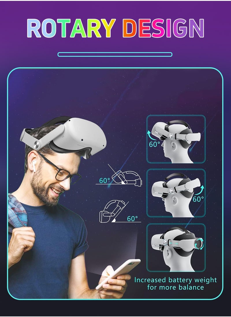 LEOKOR Head Strap with Battery for Oculus Quest 2,10000mAh Fast Charging Battery Pack Extend 6-8H Playtime,RGB Light Adjustable Elite Strap for Meta Quest 2 Enhanced Comfort Support & Balance in VR  - Image 2